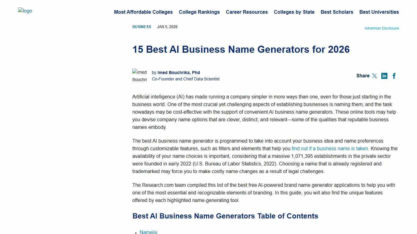 15 Best AI Business Name Generators for 2026 Research.com